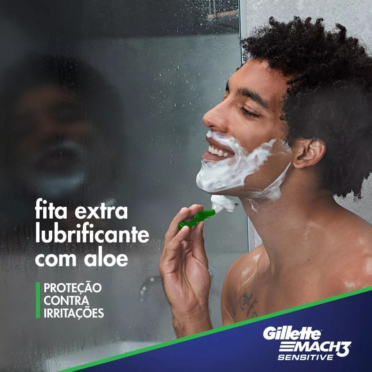 Aparelho Gillette Mach 3 Aqua Grip - Barbear e Depilar Até 15 Usos! - Bishopen