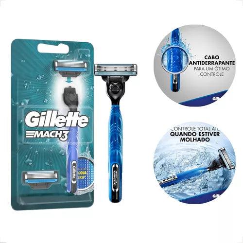 Aparelho Gillette Mach 3 Aqua Grip - Barbear e Depilar Até 15 Usos! - Bishopen