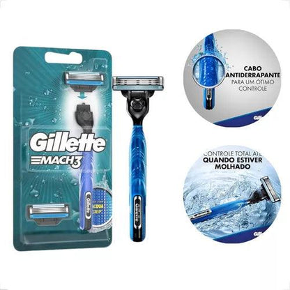 Aparelho Gillette Mach 3 Aqua Grip - Barbear e Depilar Até 15 Usos! - Bishopen