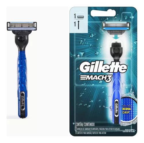 Aparelho Gillette Mach 3 Aqua Grip - Barbear e Depilar Até 15 Usos! - Bishopen