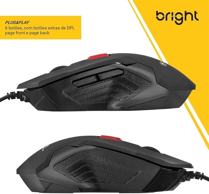 Mouse Gamer Bright 6 Botões Resolução Ajustável 3600 Dpi Usb - Bishopen