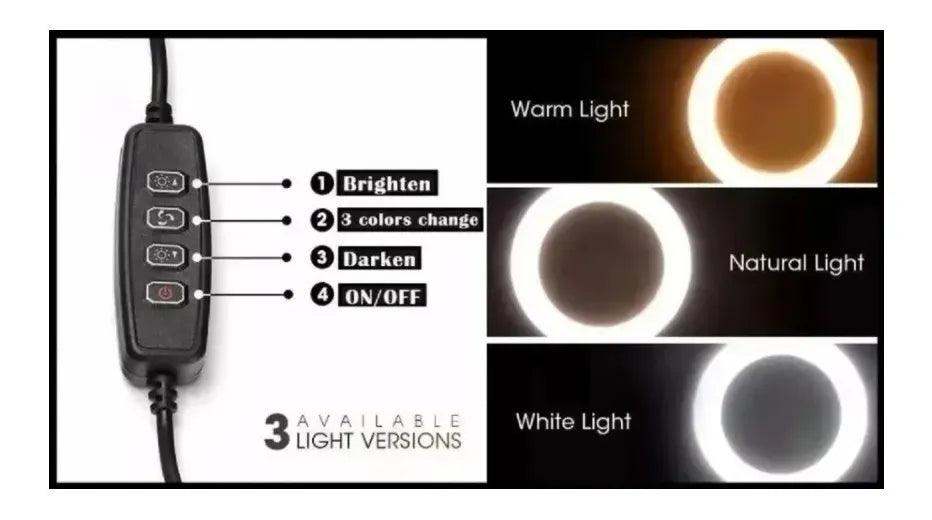 Tripé Longo Ring Light 26cm 3 Modos LED - Luzes Ação! - Bishopen
