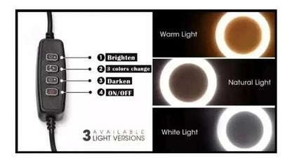 Tripé Longo Ring Light 26cm 3 Modos LED - Luzes Ação! - Bishopen