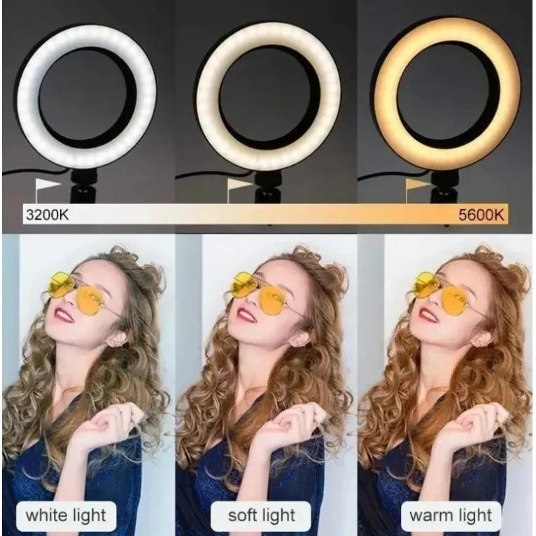 Tripé Longo Ring Light 26cm 3 Modos LED - Luzes Ação! - Bishopen